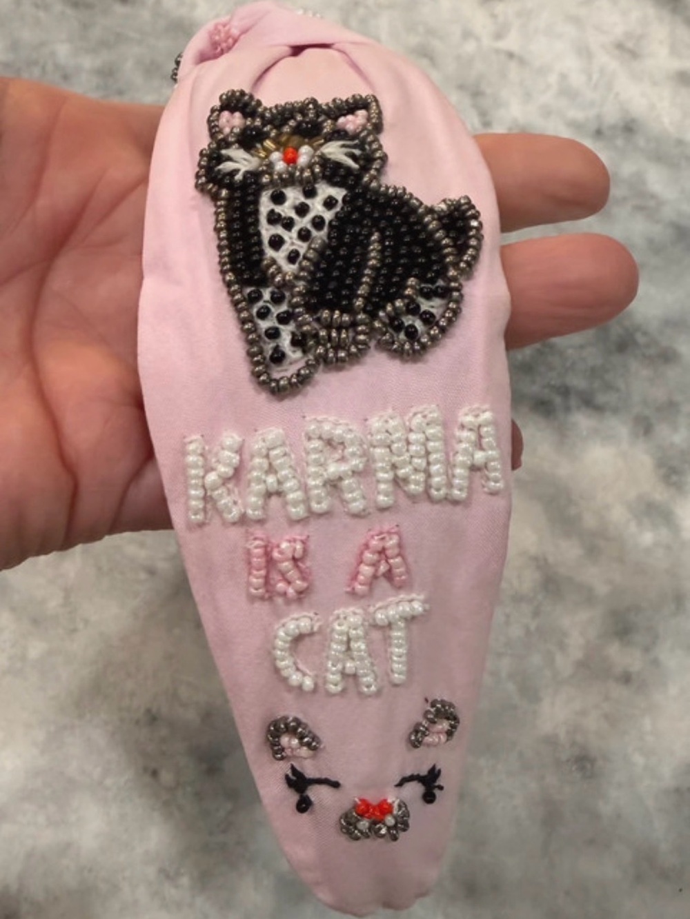Taylor Swift Pink Beaded 'Karma Is A Cat' Headband